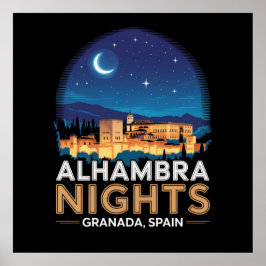 Alhambra Nights- Granada Spain Travel Art ポスター