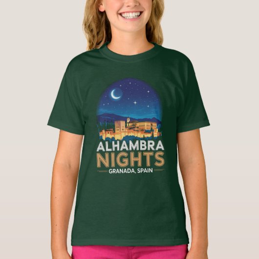 Alhambra Nights- Granada Spain Travel Art Tシャツ (正面)