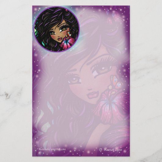 "Aliah"のハイビスカスのハナリン著妖精のファンタジーの芸術 便箋 (正面)