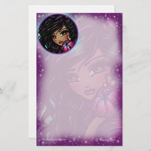 "Aliah"のハイビスカスのハナリン著妖精のファンタジーの芸術 便箋 (正面/裏面)