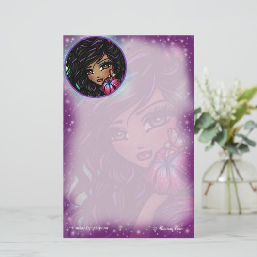"Aliah"のハイビスカスのハナリン著妖精のファンタジーの芸術 便箋 (スタンド正面)
