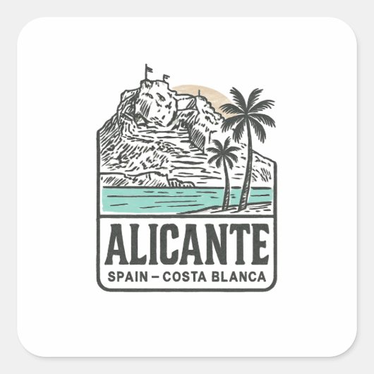 Alicante Sketch Santa Bárbara Castle Costa Blanca スクエアシール (正面)