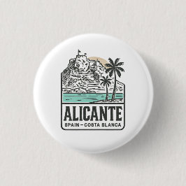 Alicante Sketch Santa Bárbara Castle Costa Blanca  缶バッジ