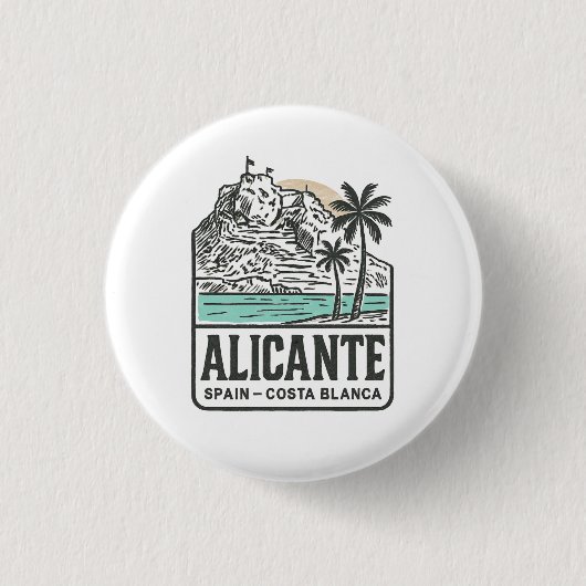 Alicante Sketch Santa Bárbara Castle Costa Blanca  缶バッジ (正面)