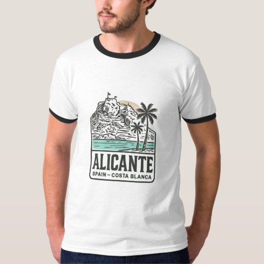 Alicante Sketch Santa Bárbara Castle Costa Blanca Tシャツ (正面)