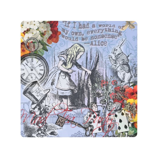 Aliceナンセンスなカーテンwonderland - Blue メタルプリント (正面)