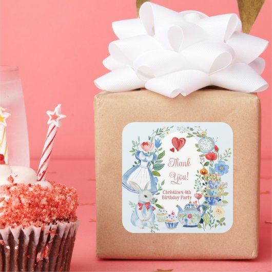 Alice お洒落 in Wonderlandありがとう スクエアシール (パーティー)