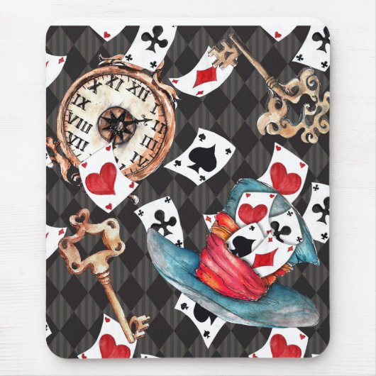 Alice an Wonderland Mousepad with Clock, Key Cards マウスパッド (正面)