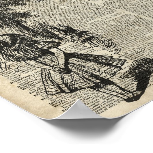 Alice and Cheshire Stencil Art On Old Book Page ポスター (角)