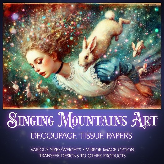 Alice and Rabbit Hole Wonderland Fantasy Decoupage 薄葉紙