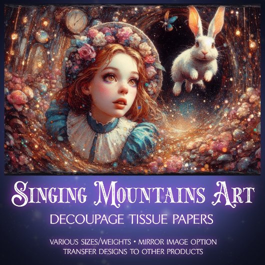 Alice and Rabbit Whimsical Whirlwind Decoupage 薄葉紙