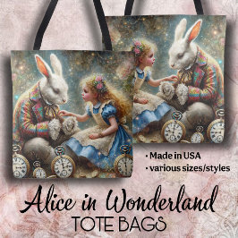 Alice and Rabbit Wonderland Fantasy Art トートバッグ