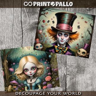 Alice and The Mad Hatter in Wonderland - Decoupage ラッピングペーパーシート