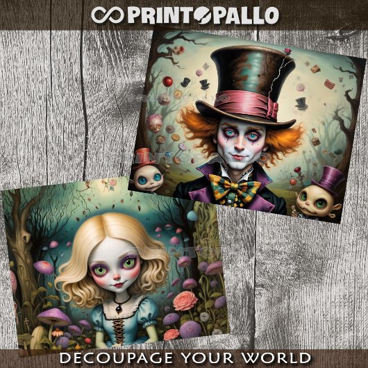 Alice and The Mad Hatter in Wonderland - Decoupage ラッピングペーパーシート
