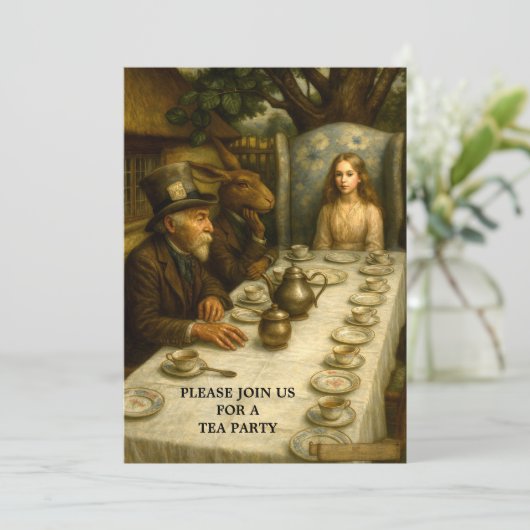 Alice At Mad Hatter Tea Party Template 招待状 (スタンド正面)