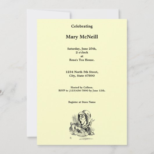 Alice At Mad Hatter Tea Party Template 招待状 (裏面)