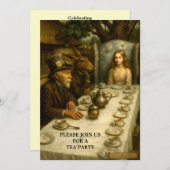 Alice At Mad Hatter Tea Party Template 招待状 (正面/裏面)