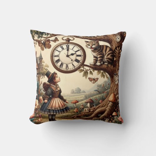 Alice & Cheshire Cat: Whimsical Wonderland Fantasy クッション (正面)