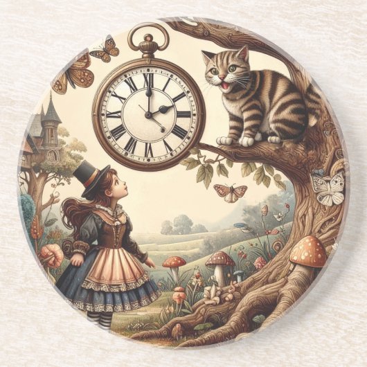 Alice & Cheshire Cat: Whimsical Wonderland Fantasy コースター (正面)