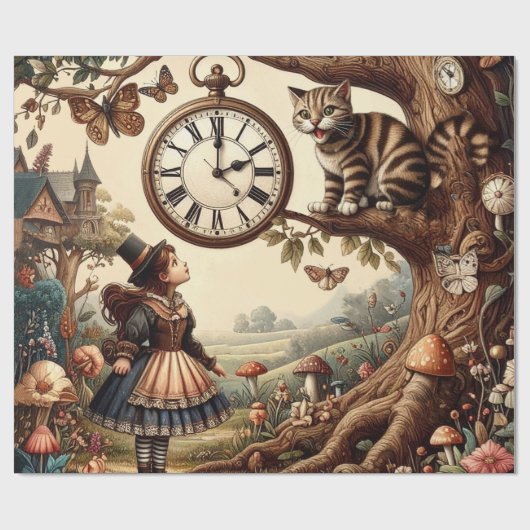 Alice & Cheshire Cat: Whimsical Wonderland Fantasy ラッピングペーパー (フラット)