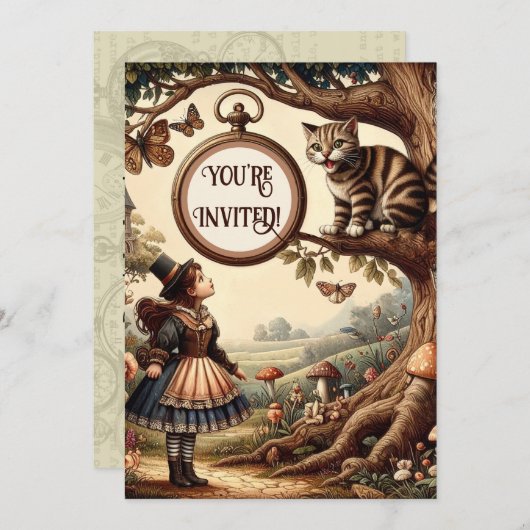 Alice & Cheshire Cat: Whimsical Wonderland Fantasy 招待状 (正面/裏面)