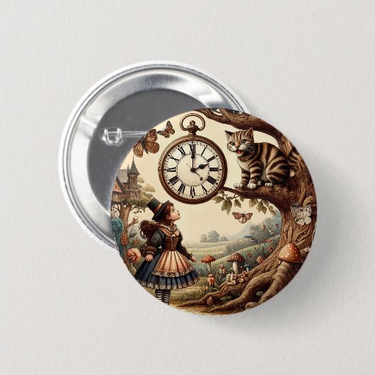 Alice & Cheshire Cat: Whimsical Wonderland Fantasy 缶バッジ (正面&裏面)