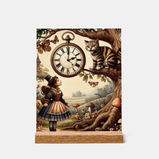 Alice & Cheshire Cat: Wonderland お洒落ファンタジー アクリルサイン (正面)