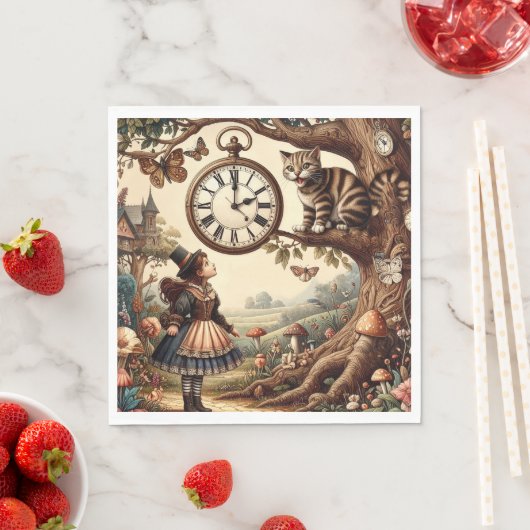 Alice & Cheshire Cat: Wonderland お洒落ファンタジー スタンダードランチョンナプキン (インサイチュ)