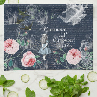 Alice Curioser Wonderland Blue Pink Tea Towel キッチンタオル