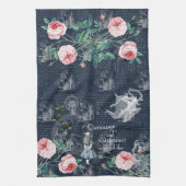 Alice Curioser Wonderland Blue Pink Tea Towel キッチンタオル (縦)