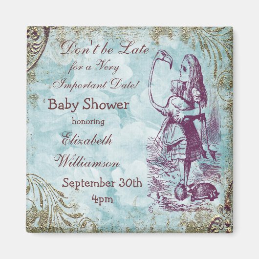 Alice & Flamingo Save The Date Baby Shower マグネット (正面)