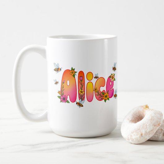 Alice - Floral and Bee Design Mug コーヒーマグカップ (ドーナツ)