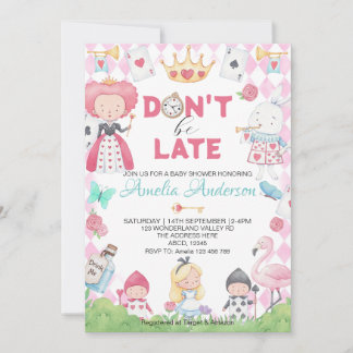 Alice in お洒落 Wonderland Baby Shower 招待状