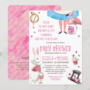 Alice in お洒落 Wonderland Baby Shower 招待状