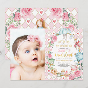 Alice in かわいらし Wonderland 1st Birthday Teaパーティー 招待状