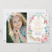 Alice in かわいらし Wonderland 1st Birthday Teaパーティー 招待状 (正面)