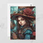 Alice in a top hat with flowers ポストカード (正面/裏面)