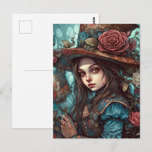 Alice in a top hat with flowers ポストカード (正面/裏面)