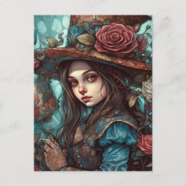 Alice in a top hat with flowers ポストカード