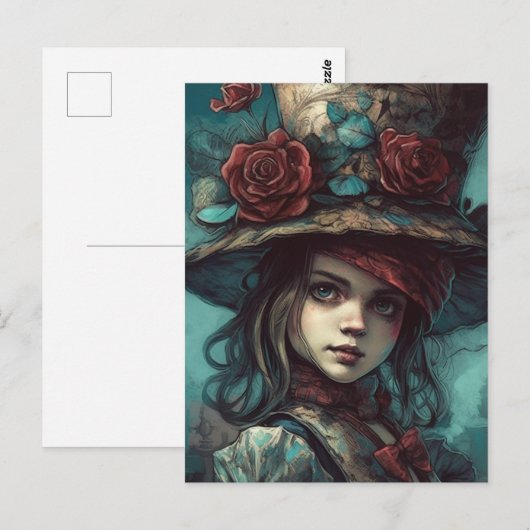 Alice in a top hat with flowers ポストカード (正面/裏面)