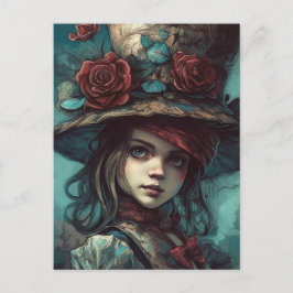 Alice in a top hat with flowers ポストカード