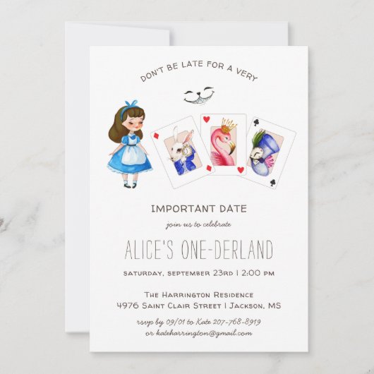 Alice In OneDerland誕生日お洒落ティーパーティー 招待状 (正面)