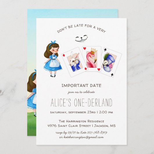 Alice In OneDerland誕生日お洒落ティーパーティー 招待状 (正面/裏面)