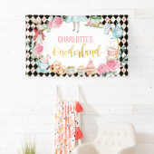 Alice in Onederland誕生日ブラックピンク背景 横断幕 (インサイチュ)