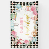 Alice in Onederland誕生日ブラックピンク背景 横断幕 (縦)