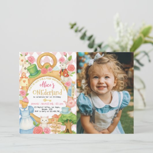 Alice in Onederland誕生日写真招待状 招待状 (スタンド正面)