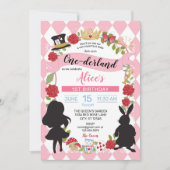 Alice In Onederland誕生日招待状（ピンク/赤） 招待状 (正面)