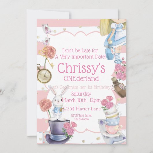 Alice in ONEderland誕生日招待状 招待状 (正面)