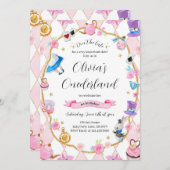 Alice in Onederland 1stバースデーピンク 招待状 (正面/裏面)