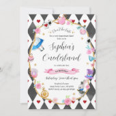 Alice in Onederland 1st Birthday Black 招待状 (正面)